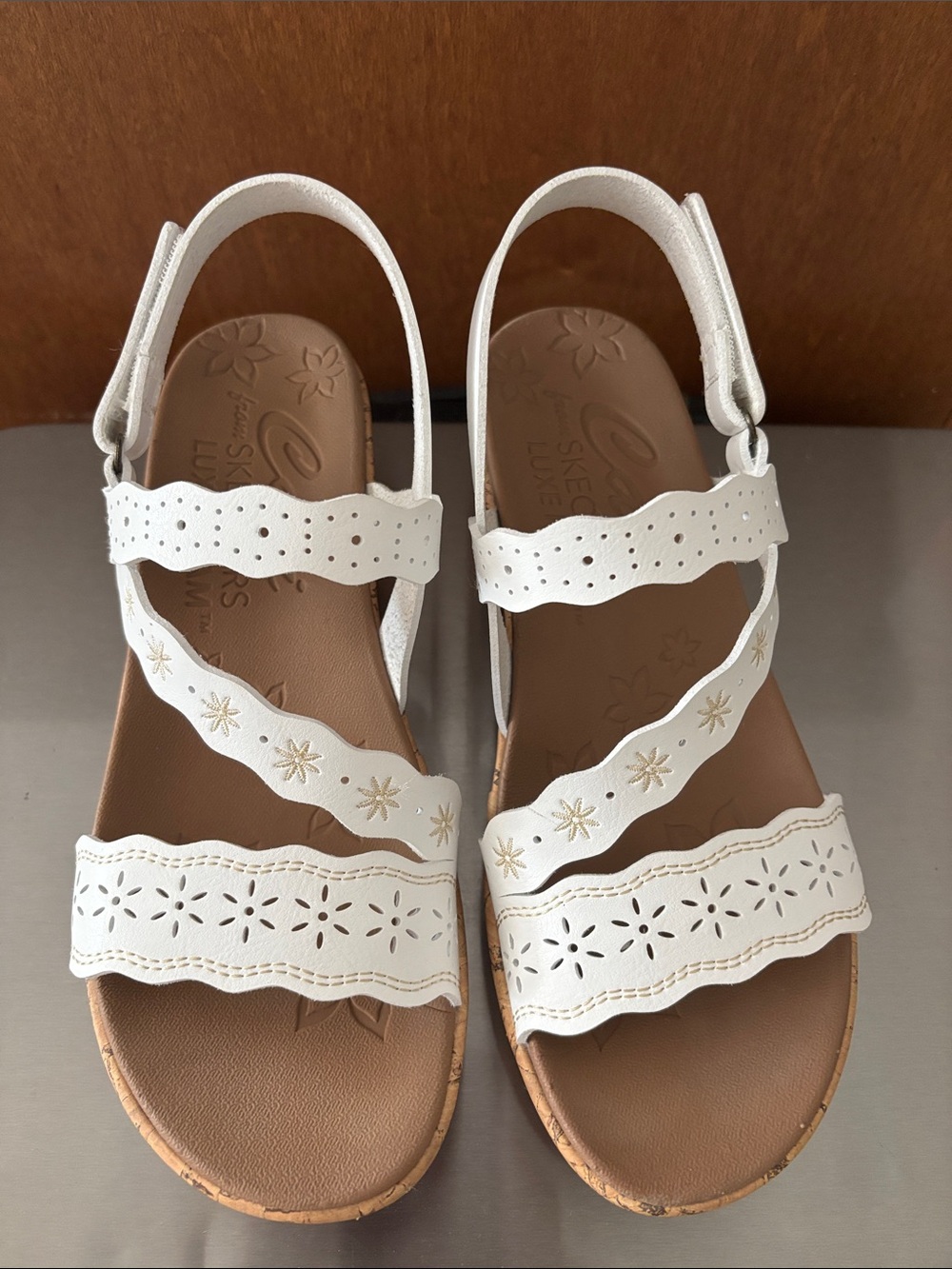 Skechers White Floral Cutout Slingback Sandals